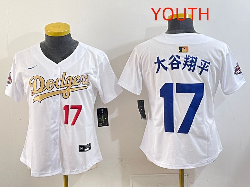 Youth Los Angeles Dodgers #17 Ohtani White Champion edition Nike MLB Jersey style 002->youth mlb jersey->Youth Jersey